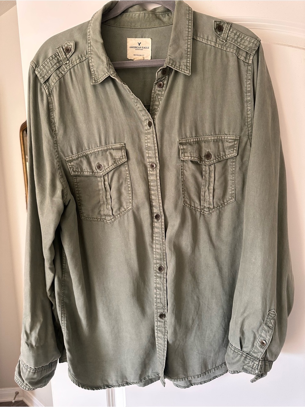 American Eagle Olive Green Utility Button-Up Shirt womenβs XL